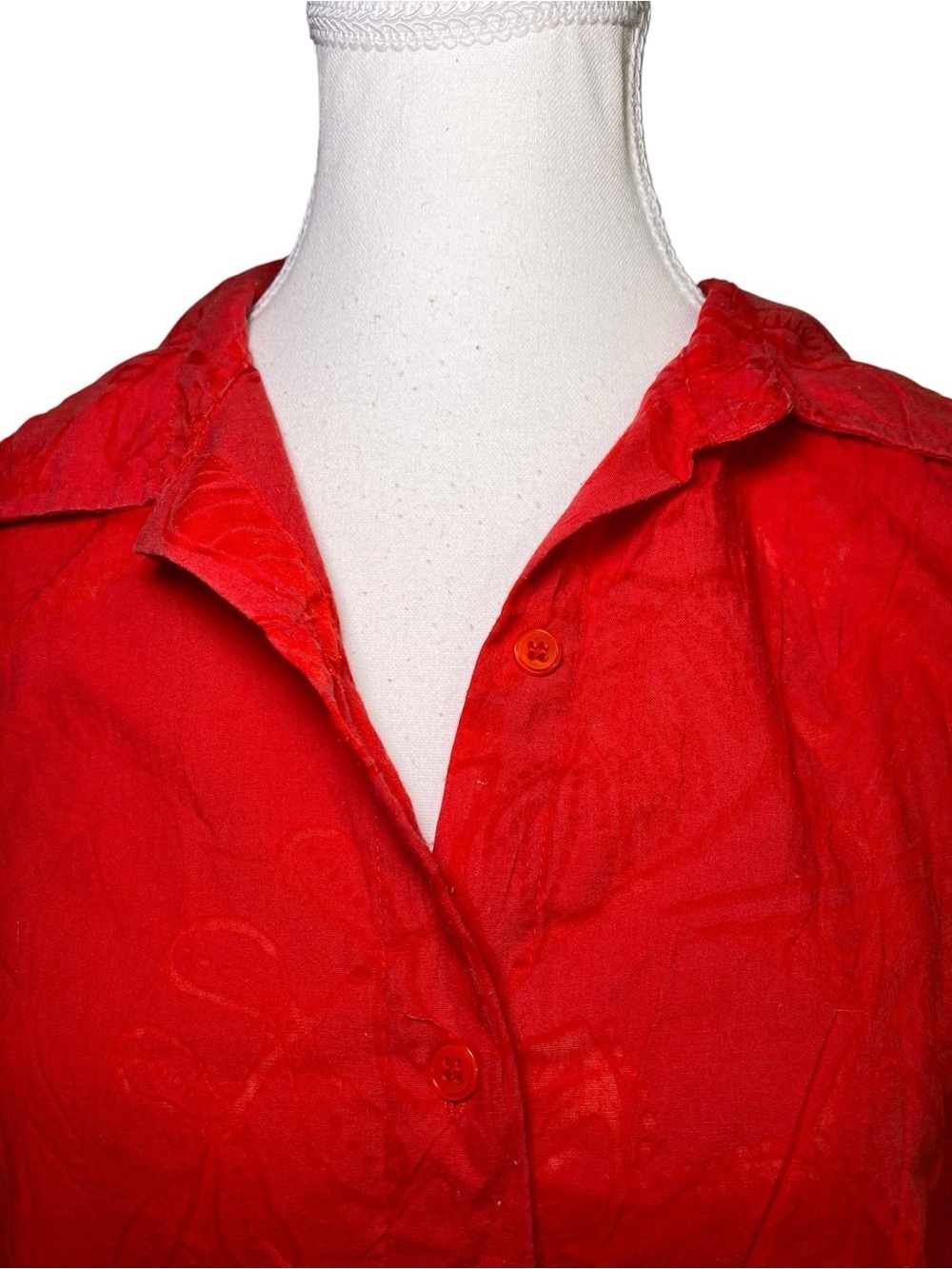 Kim Rogers Vintage Y2K Red Crinkle Texture Button Front Collared Blouse - Picture 4 of 12